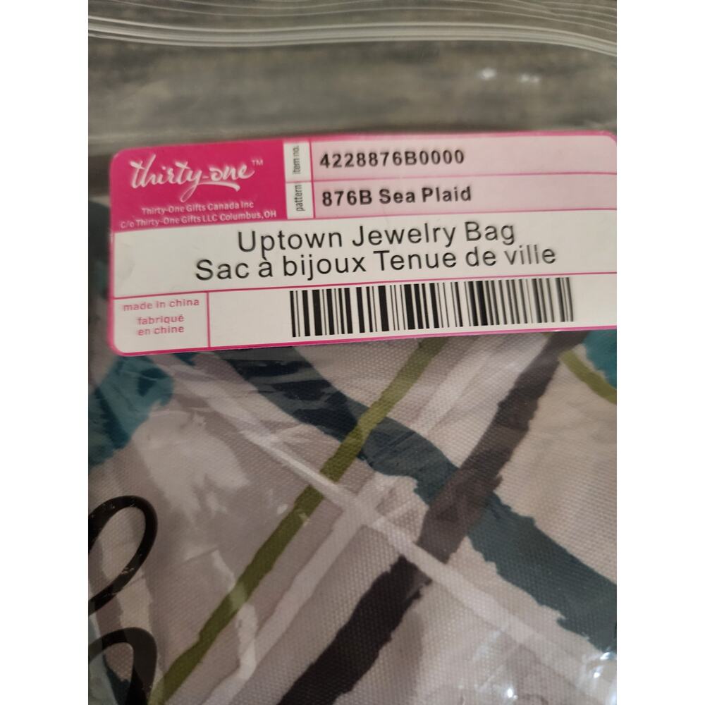 Thirty-One Sea Plaid Uptown Jewelry Bag Travel Cosmetic 12-Pocket Organizer - Picture 4 of 6